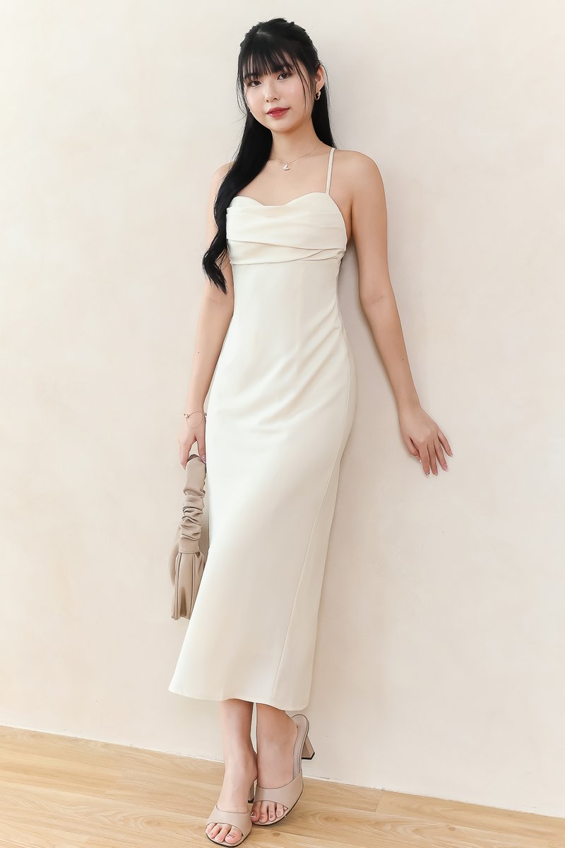 DEFECT | Clarelle Cross Back Midaxi Dress in Cream Yellow in S