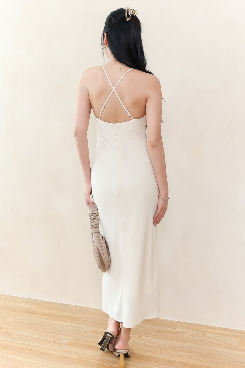 DEFECT | Clarelle Cross Back Midaxi Dress in Cream Yellow in S