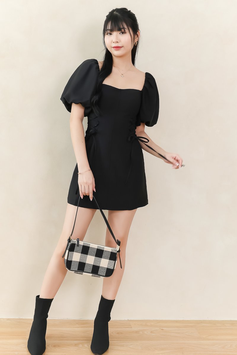 Serene Sweetheart Sleeved Romper Dress in Black