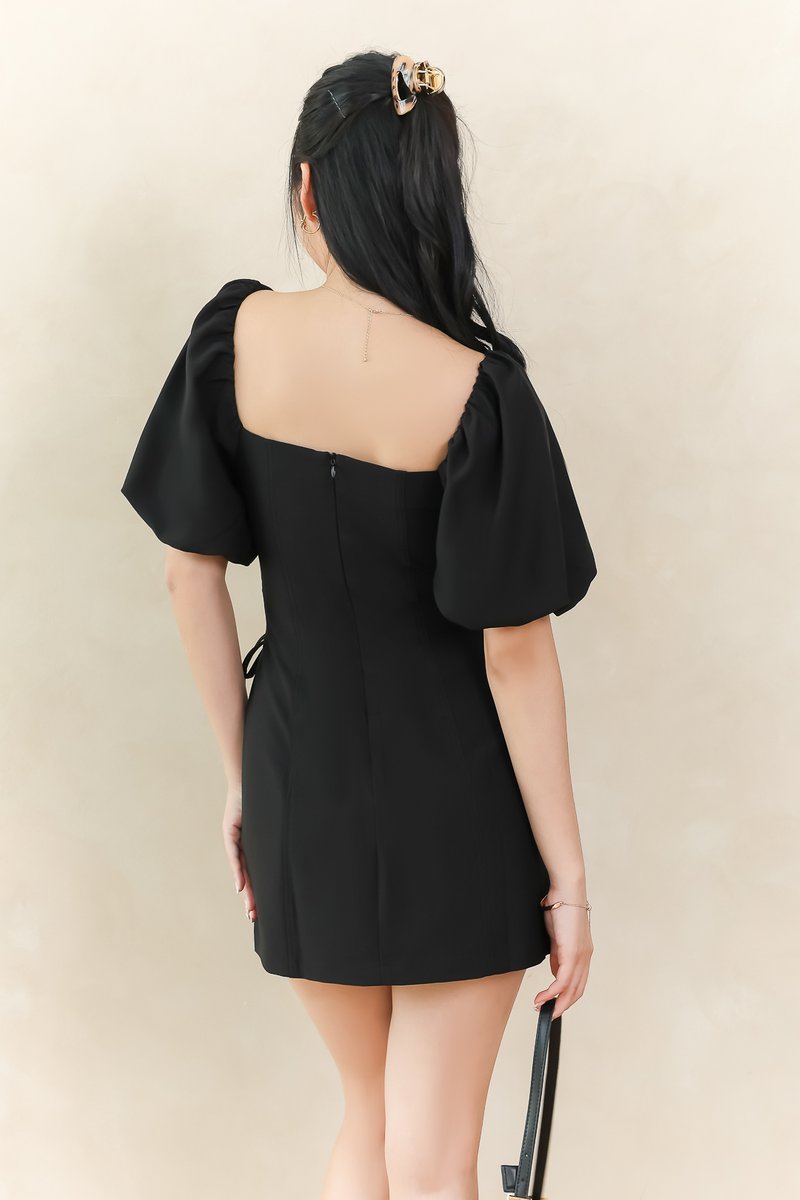 Serene Sweetheart Sleeved Romper Dress in Black