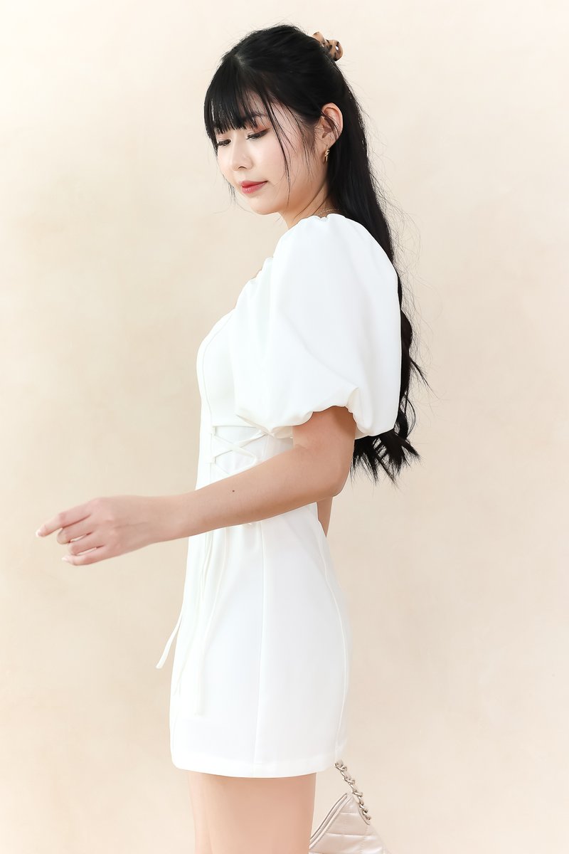 Serene Sweetheart Sleeved Romper Dress in White