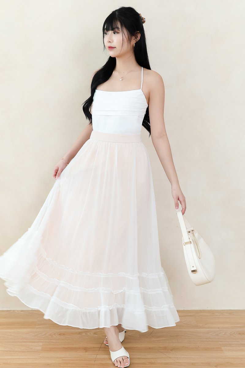 Claredy Cross Back Pearl Top in White Claredy Cross Back Pearl Top in White