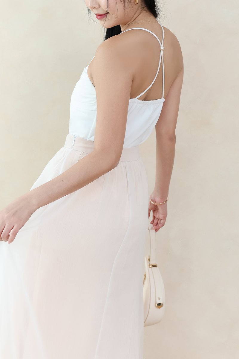 Claredy Cross Back Pearl Top in White Claredy Cross Back Pearl Top in White