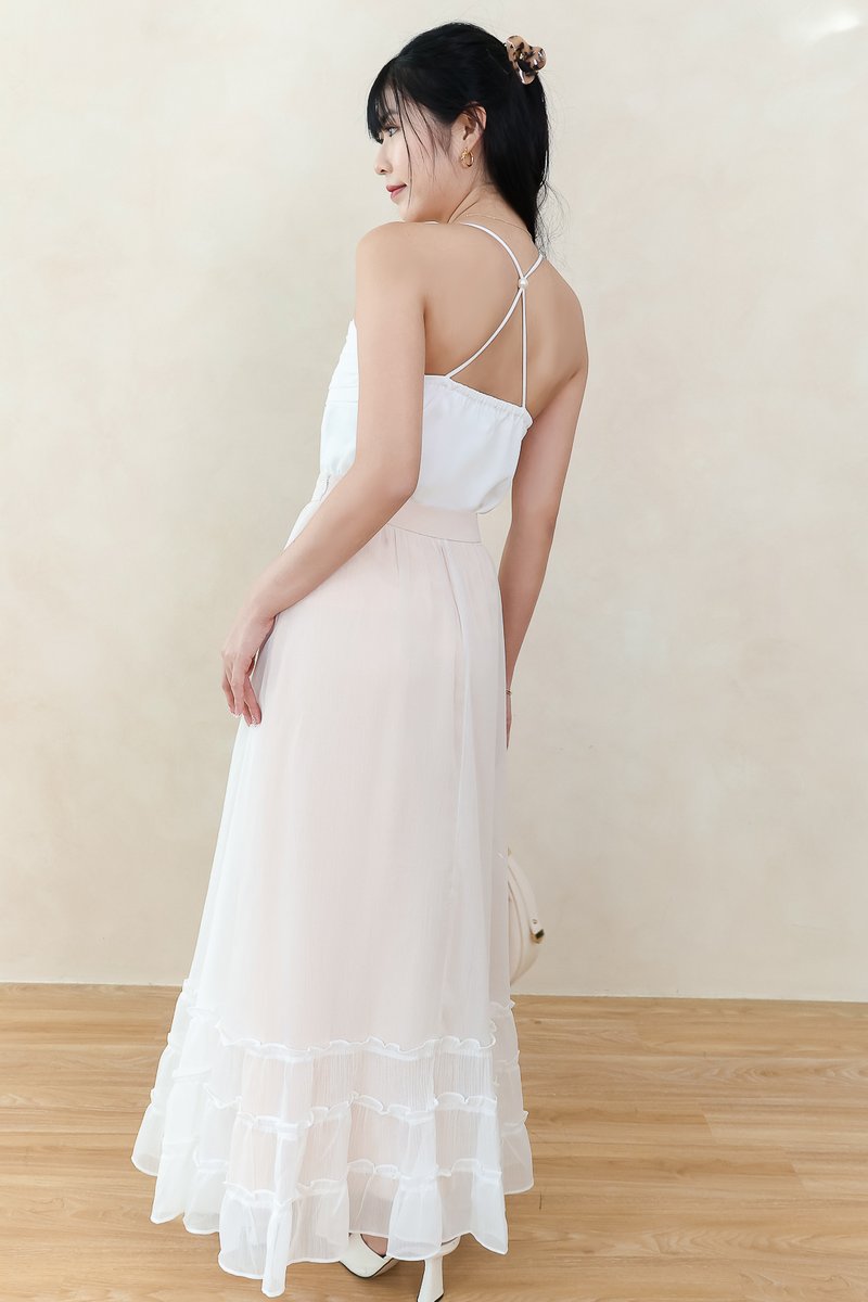 Claredy Cross Back Pearl Top in White Claredy Cross Back Pearl Top in White