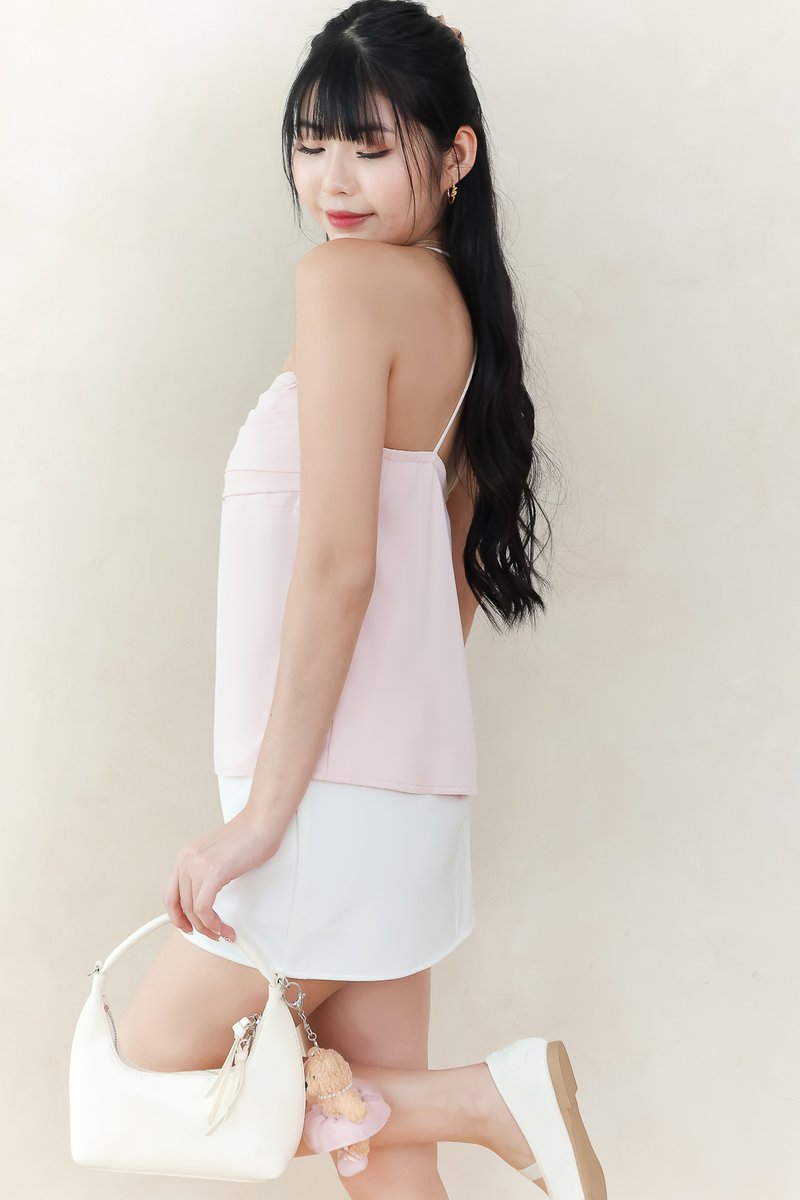 Claredy Cross Back Pearl Top in Light Pink