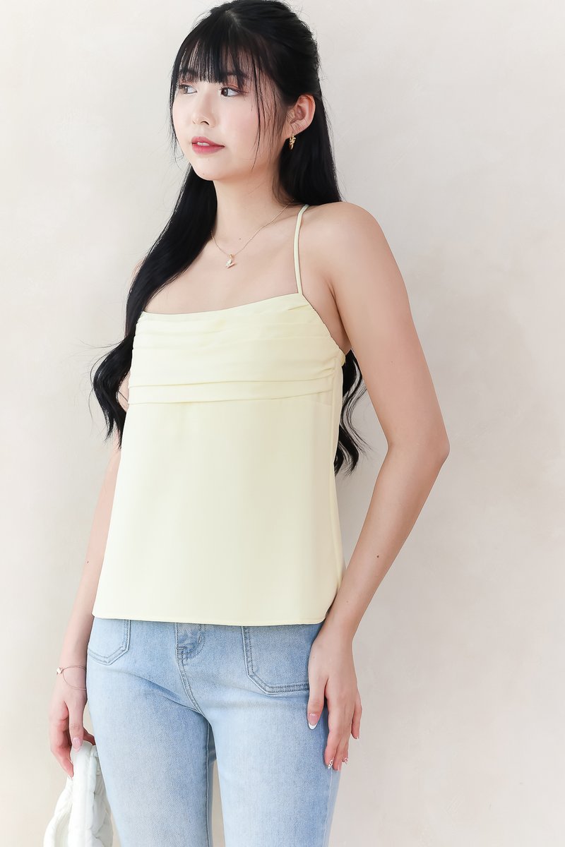 Claredy Cross Back Pearl Top in Light Yellow Claredy Cross Back Pearl Top in Light Yellow