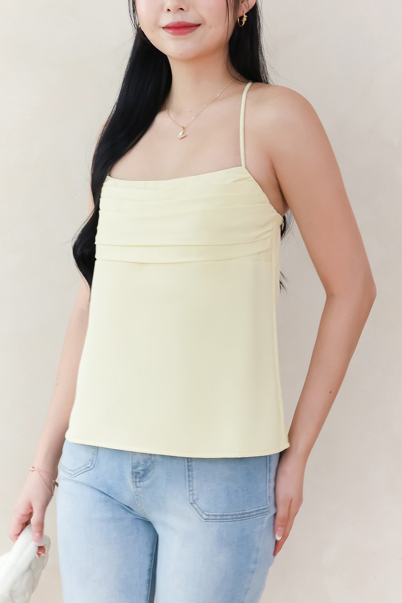 Claredy Cross Back Pearl Top in Light Yellow Claredy Cross Back Pearl Top in Light Yellow