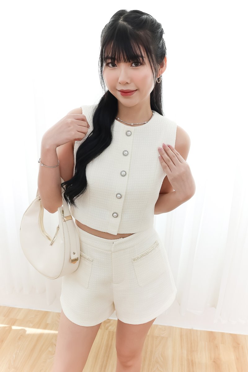 Tiarie Tweed Co-ord Top in Cream White