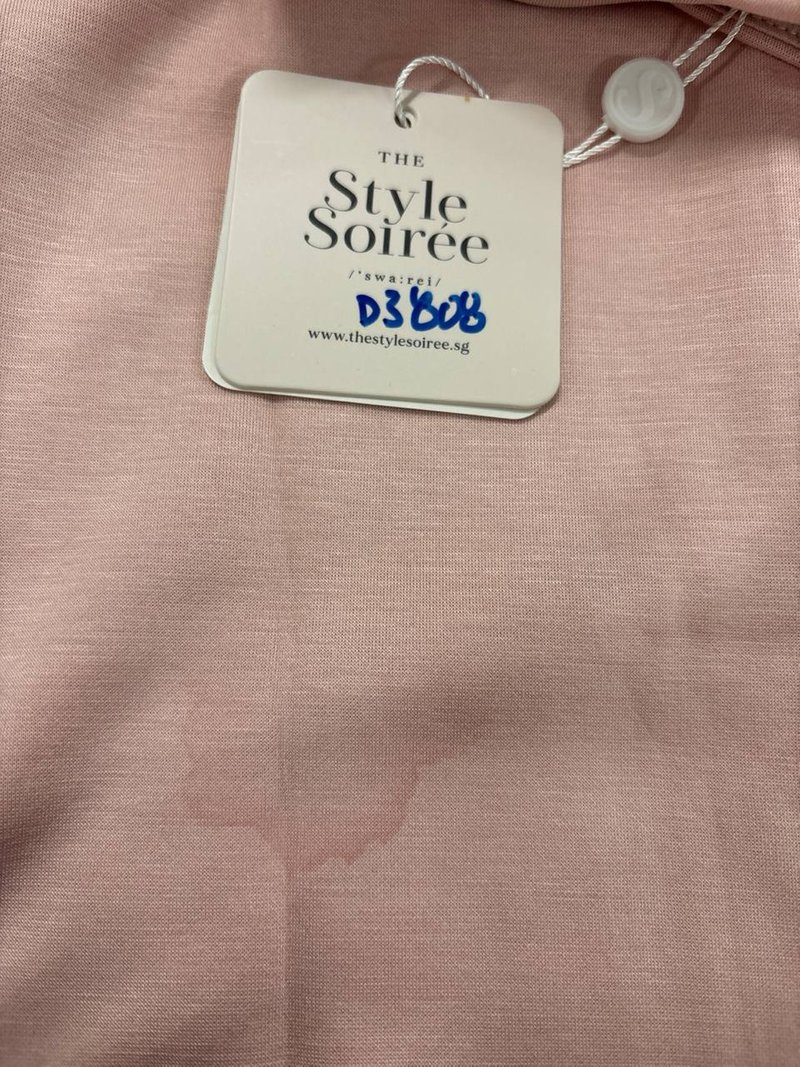 DEFECT | Rianne Ruched Midi Dress in Pastel Pink in XXS DEFECT | Rianne Ruched Midi Dress in Pastel Pink in XXS