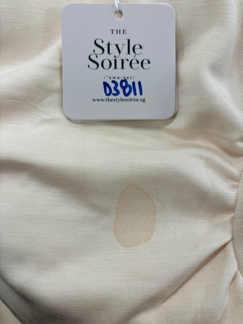 DEFECT | Rianne Ruched Midi Dress in Cream in L DEFECT | Rianne Ruched Midi Dress in Cream in L