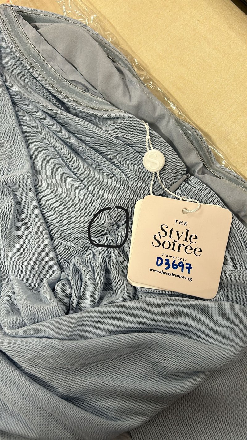 DEFECT | Madeline Mesh One Shoulder Jumpsuit in Light Blue in S