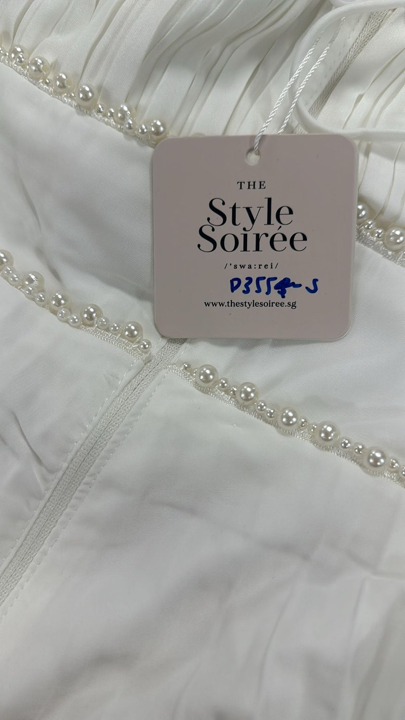 DEFECT | Perdi Pearl Pleated Jumpsuit in White in S/M