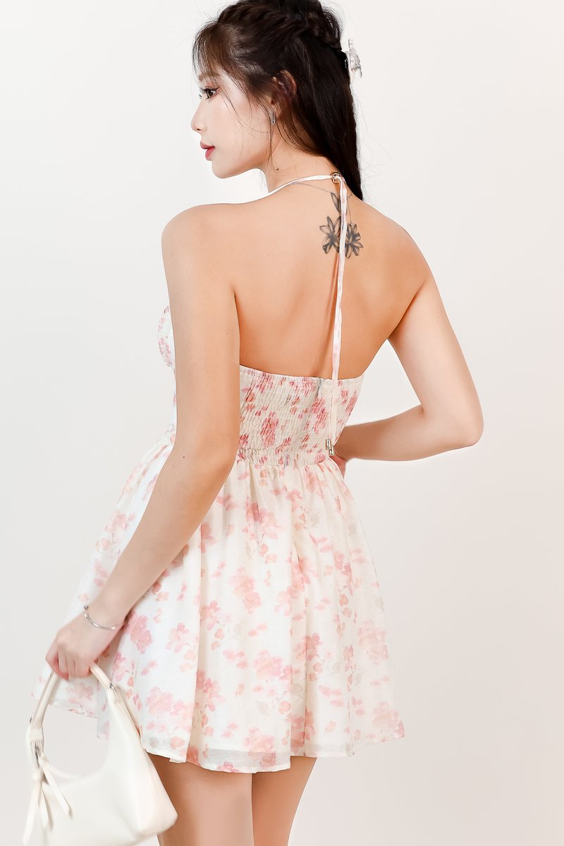 Faith Floral Romper Dress in Pink Florals