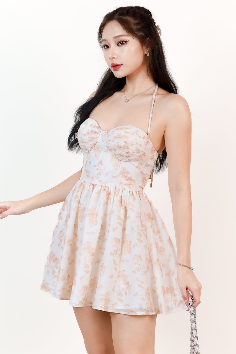 Faith Floral Romper Dress in Yellow Florals