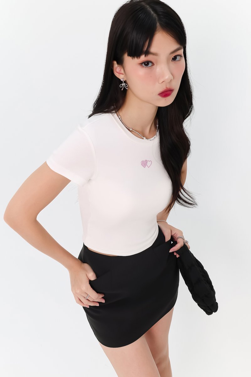 Destiny Diamonte Tee (Double Hearts) in White