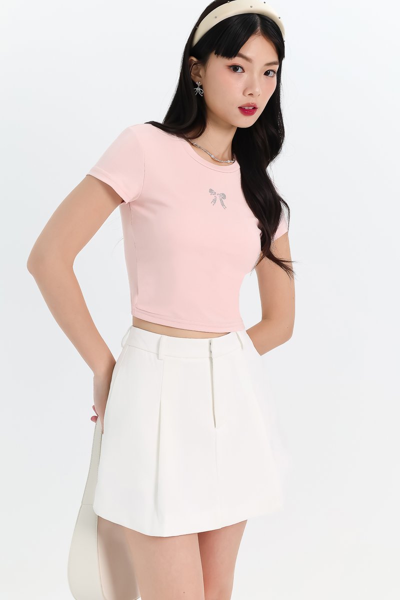 Destiny Diamonte Tee (Ribbon) in Pastel Pink