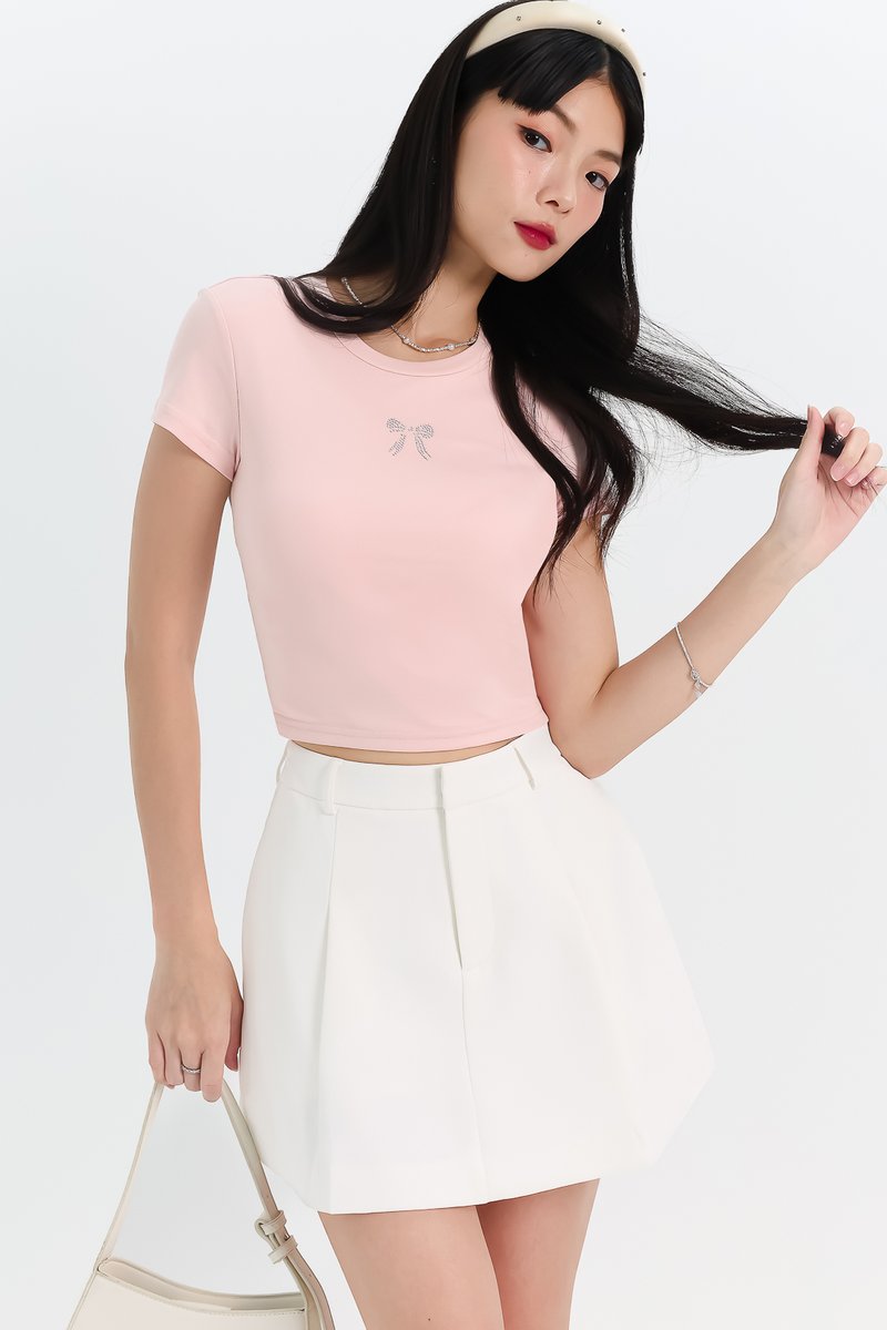 Destiny Diamonte Tee (Ribbon) in Pastel Pink