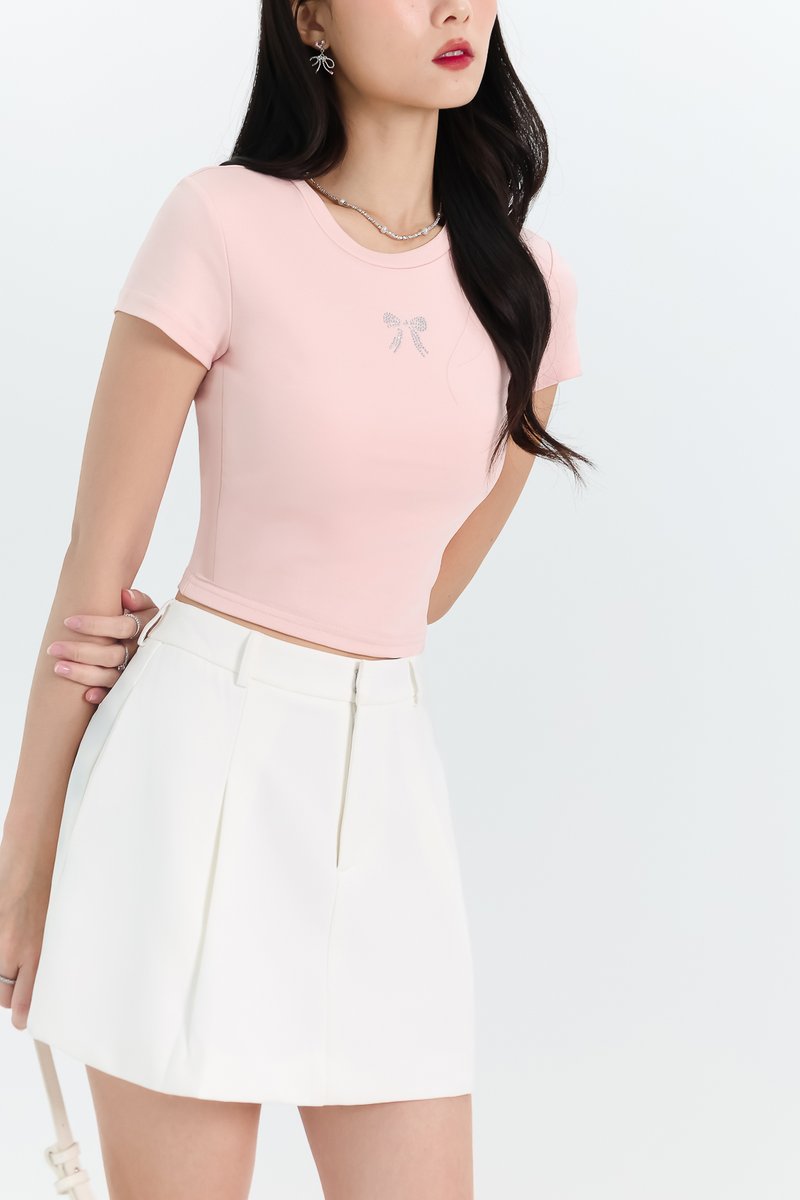 Destiny Diamonte Tee (Ribbon) in Pastel Pink
