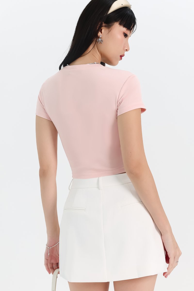 Destiny Diamonte Tee (Ribbon) in Pastel Pink