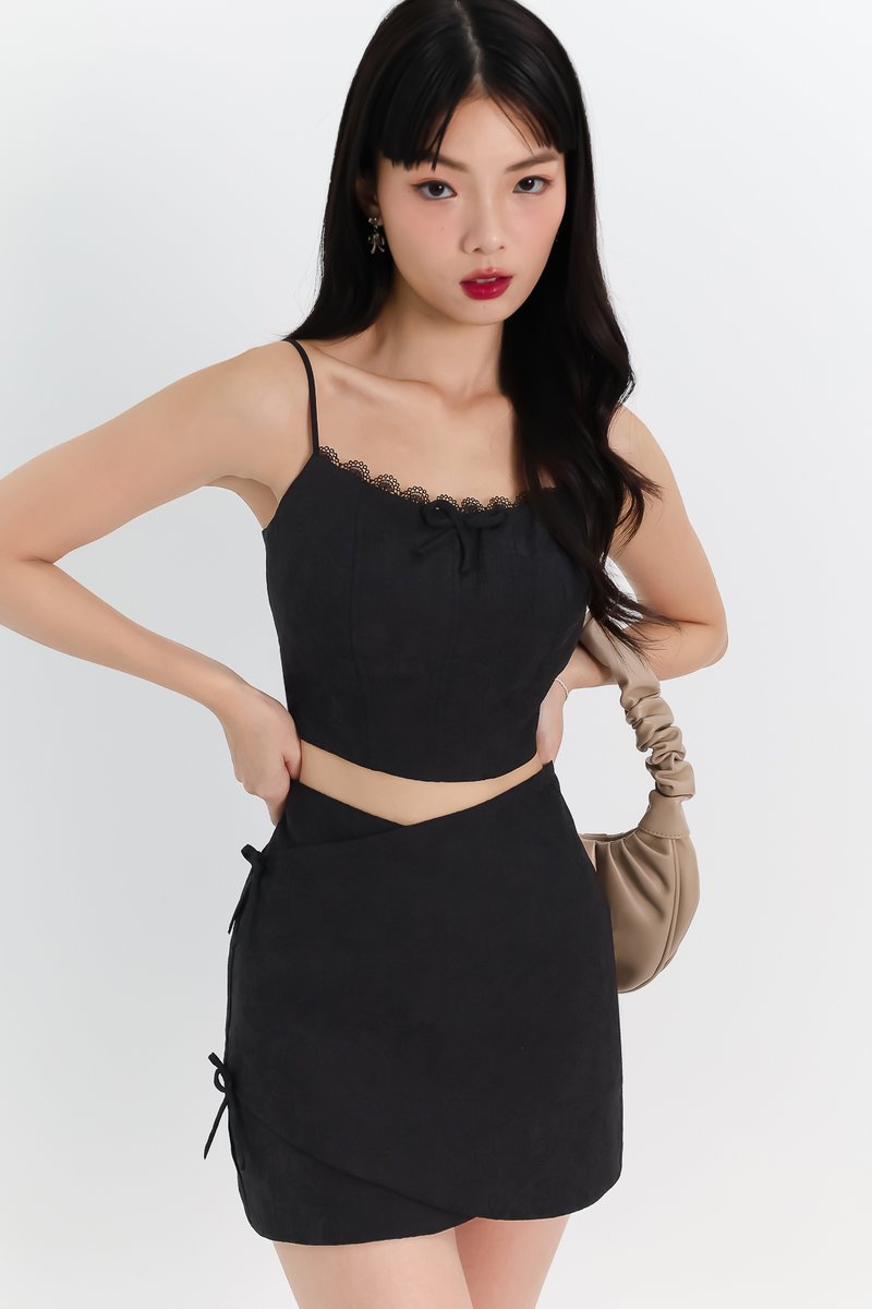 Coquette Co-ord Textured Top in Black