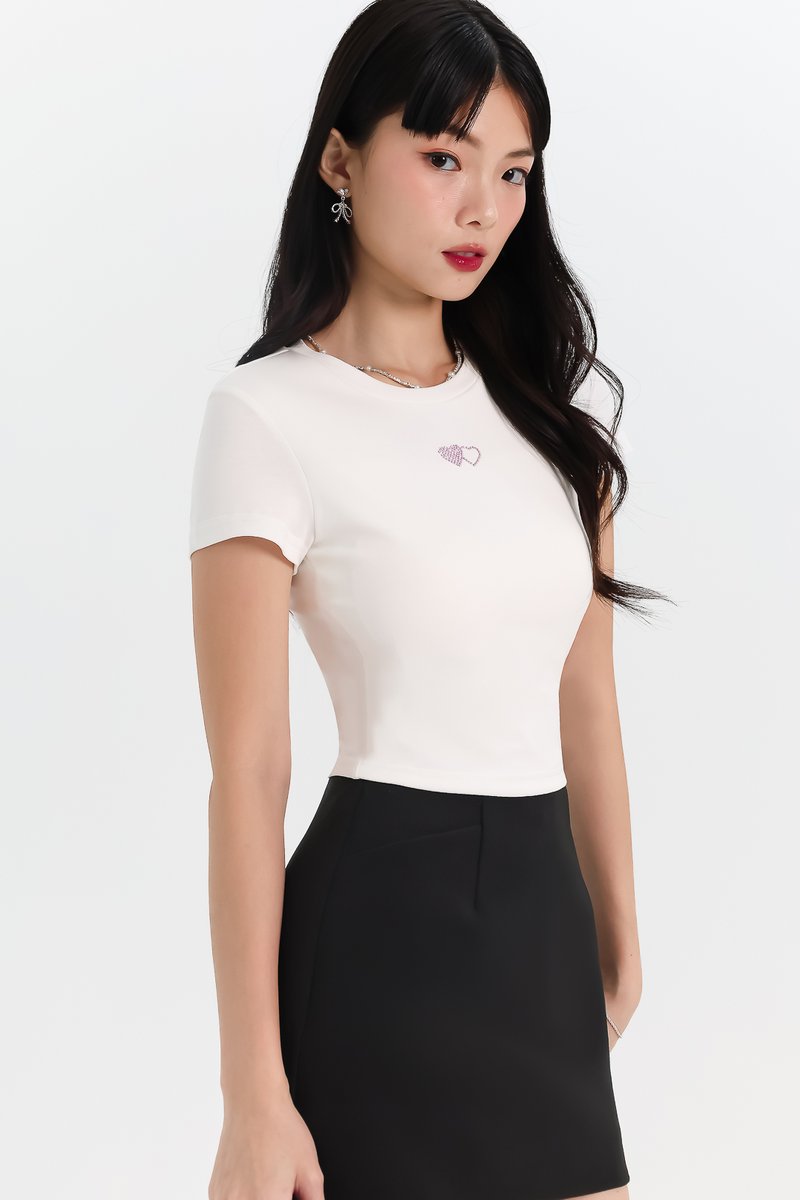 Destiny Diamonte Tee (Double Hearts) in White