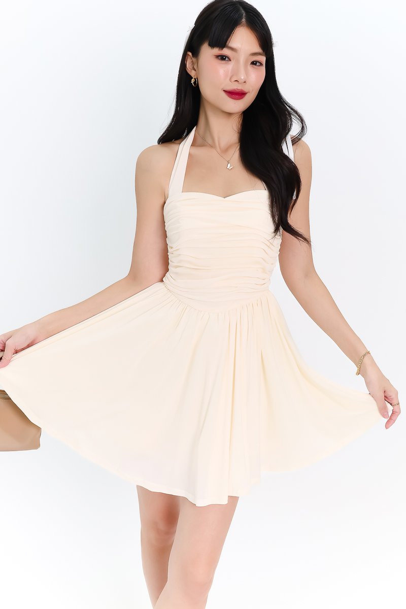 DEFECT | Marissa Mesh Tie Romper Dress in Cream Yellow in XS