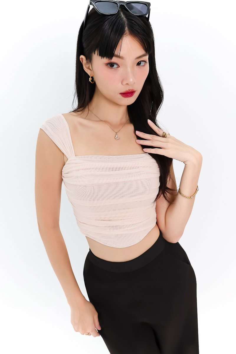 Macey Mesh Top in Cream Nude