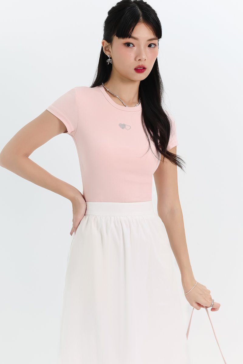 Destiny Diamonte Tee (Double hearts) in Pastel Pink Destiny Diamonte Tee (Double hearts) in Pastel Pink
