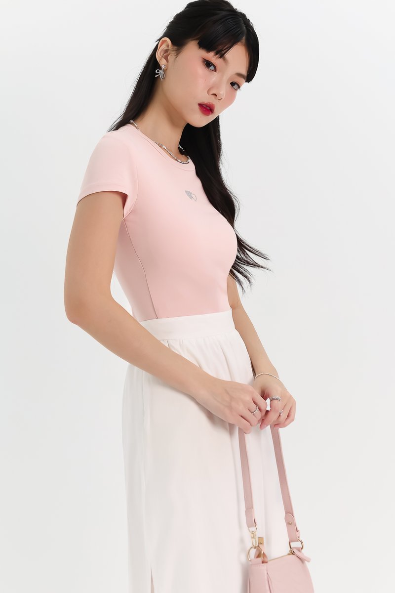 Destiny Diamonte Tee (Double hearts) in Pastel Pink Destiny Diamonte Tee (Double hearts) in Pastel Pink
