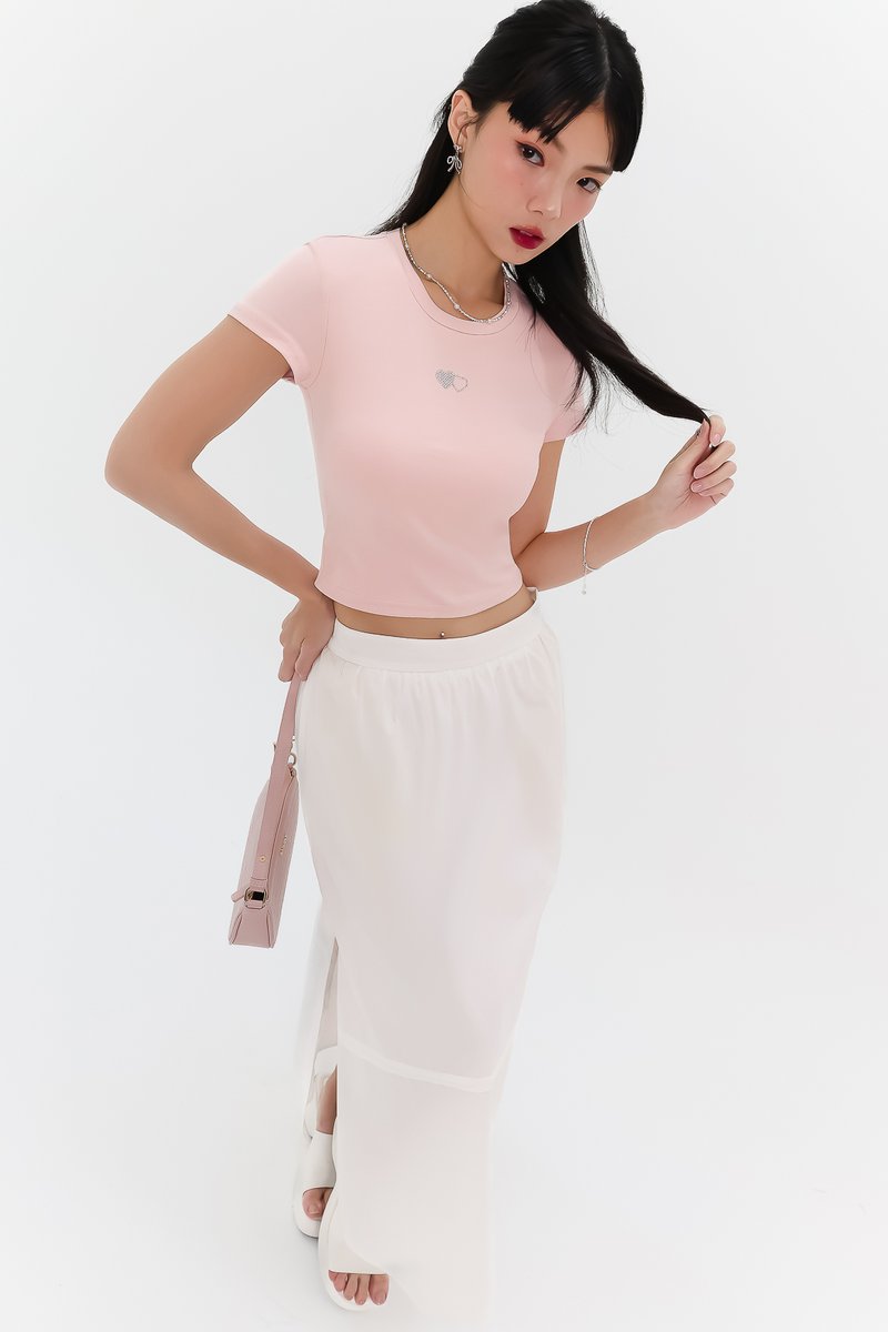 Destiny Diamonte Tee (Double hearts) in Pastel Pink Destiny Diamonte Tee (Double hearts) in Pastel Pink