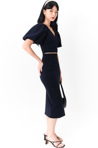 Celeste Co-ord Puffy Sleeve Top in Midnight Blue