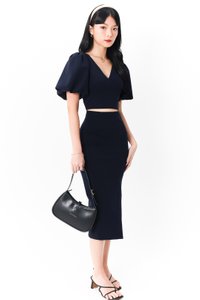 Celeste Co-ord Slit Midi Skirt in Midnight Blue Celeste Co-ord Slit Midi Skirt in Midnight Blue