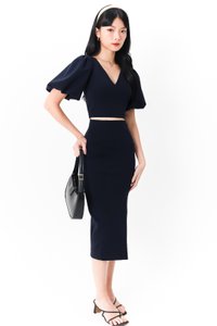 Celeste Co-ord Slit Midi Skirt in Midnight Blue Celeste Co-ord Slit Midi Skirt in Midnight Blue