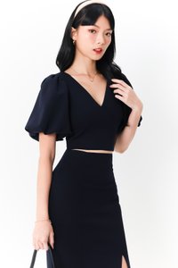 Celeste Co-ord Puffy Sleeve Top in Midnight Blue