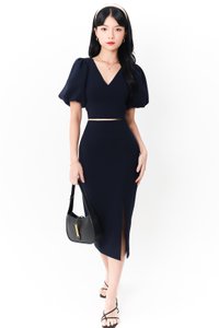 Celeste Co-ord Slit Midi Skirt in Midnight Blue Celeste Co-ord Slit Midi Skirt in Midnight Blue