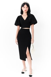 Celeste Co-ord Puffy Sleeve Top in Black