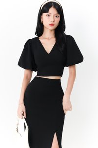 Celeste Co-ord Puffy Sleeve Top in Black