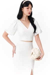 DEFECT | Celeste Co-ord Puffy Sleeve Top in White in S DEFECT | Celeste Co-ord Puffy Sleeve Top in White in S