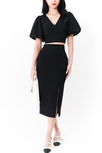 Celeste Co-ord Puffy Sleeve Top in Black