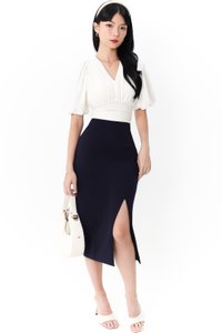 DEFECT | Caelie Chiffon Puffy Sleeve Top in White in XS