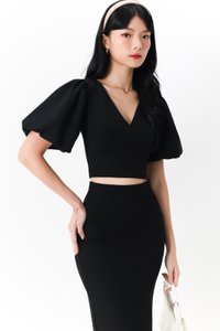 Celeste Co-ord Puffy Sleeve Top in Black