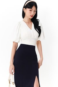 DEFECT | Caelie Chiffon Puffy Sleeve Top in White in XS