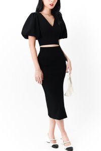 Celeste Co-ord Puffy Sleeve Top in Black