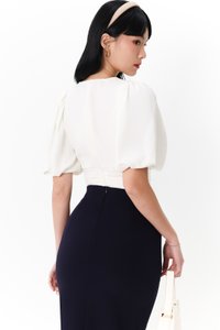 DEFECT | Caelie Chiffon Puffy Sleeve Top in White in XS