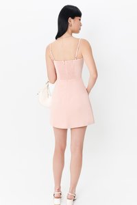 DEFECT | Raegan Ribbon Romper Spag Dress in Blush Pink in S