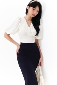 DEFECT | Caelie Chiffon Puffy Sleeve Top in White in XS