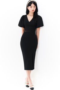 Celeste Co-ord Puffy Sleeve Top in Black