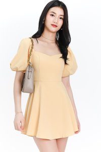 Penelope Puffy Sleeve Romper Dress in Canary Yellow
