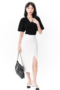 Caelie Chiffon Puffy Sleeve Top in Black