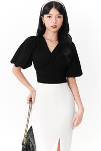 DEFECT | Caelie Chiffon Puffy Sleeve Top in Black M